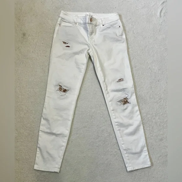 White House Black Market White Sequin Patch Skinny Ankle Jean - Size 2 (29") - Picture 2 of 13